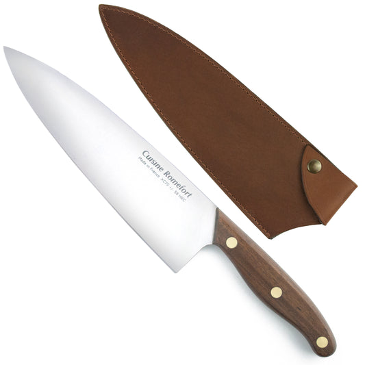 Chef knife carbon steel XC75 8.7 inches blade with leather sheath
