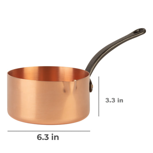 Pure copper saucepan with pouring spout, 1.5 qt