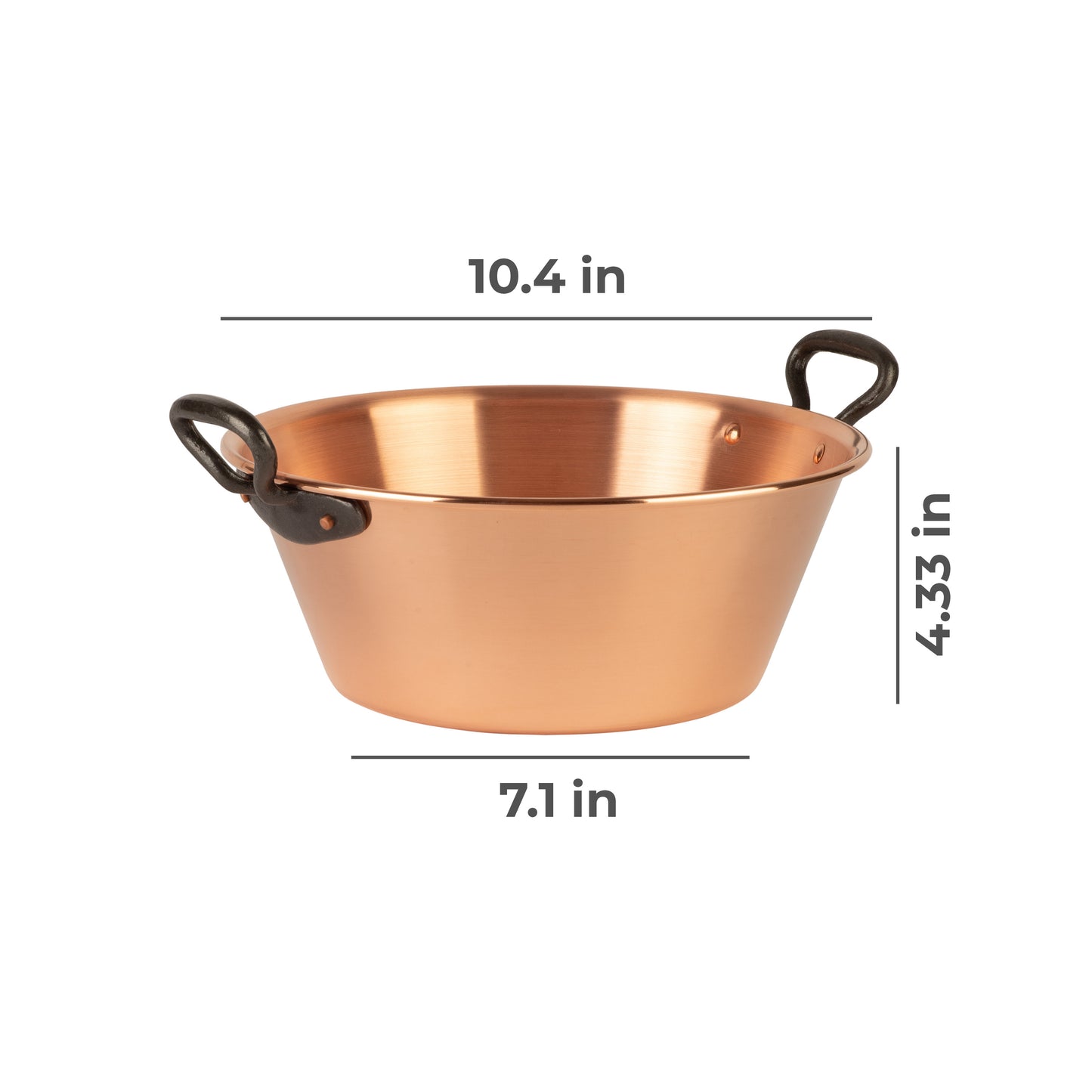 Copper jam pot with cast iron handles, 3.1 qt