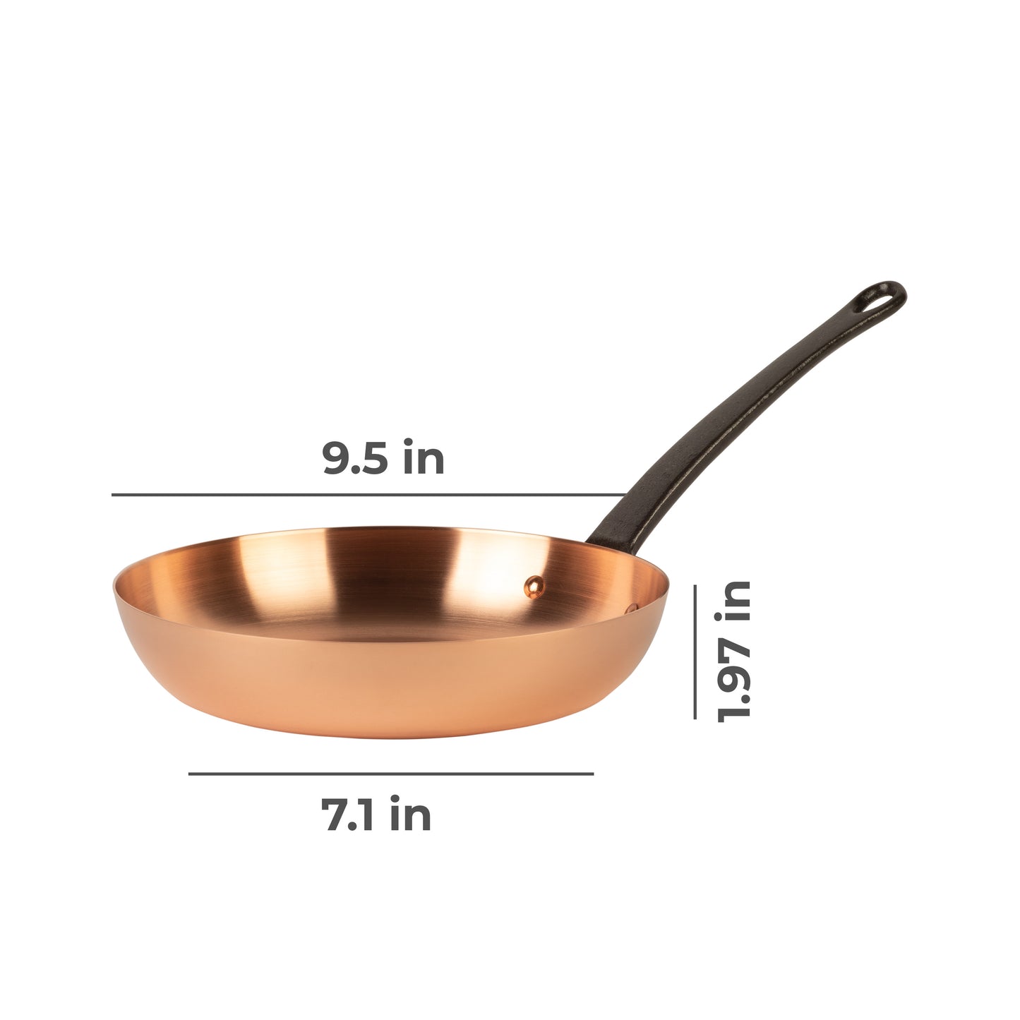 Pure copper frying pan without coating, Ø 9.5 in