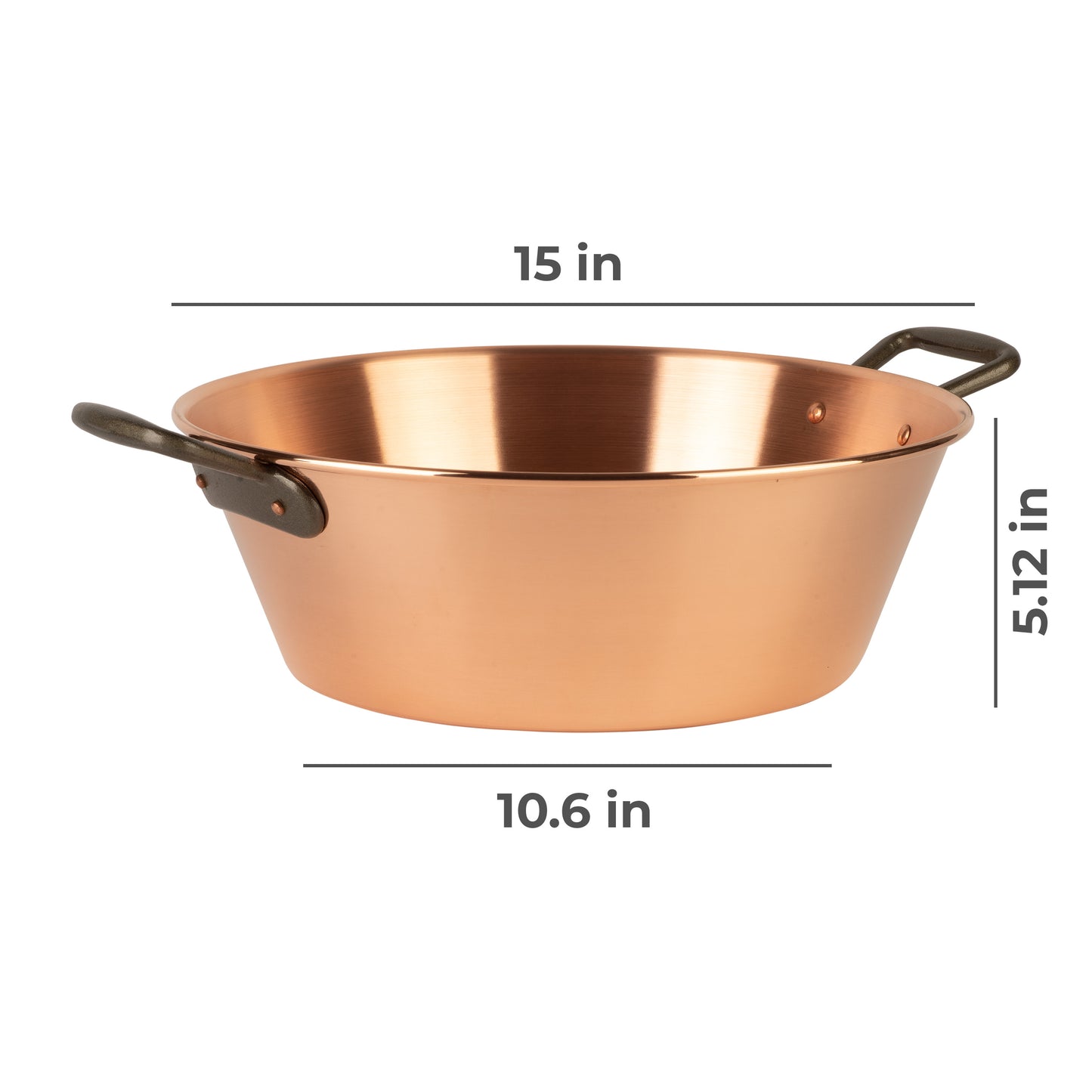 Copper jam pot with cast iron handles, 9.5 qt