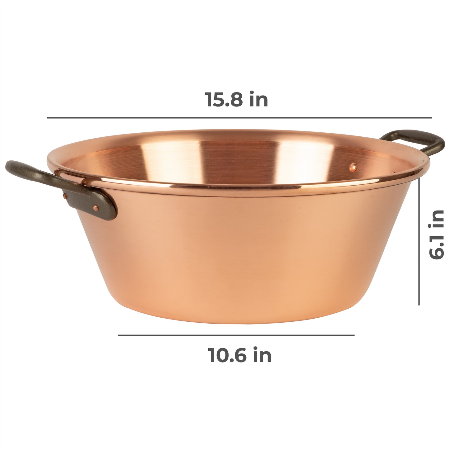 Copper jam pot with cast iron handles, 12.5 qt