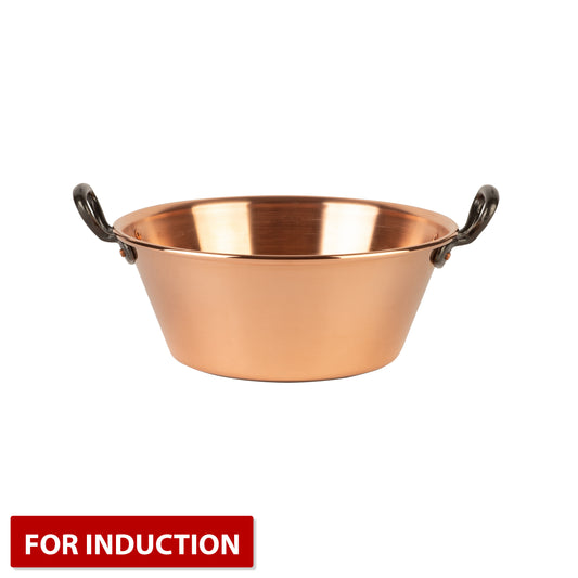 Copper jam pot for induction stoves with cast iron handles, 3.1 qt