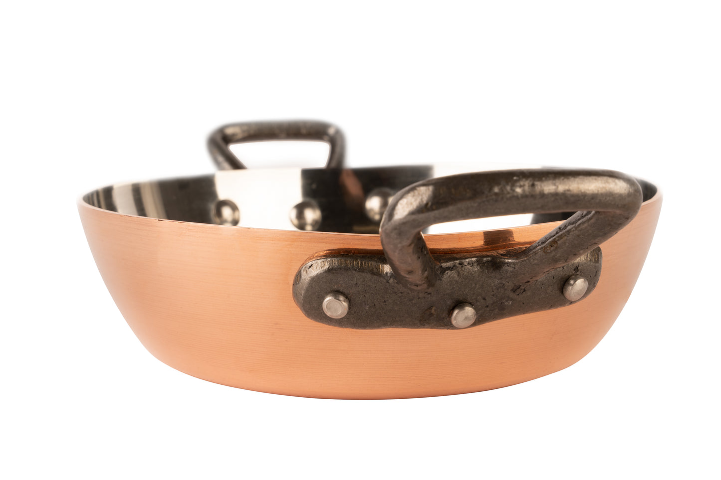 Tinned copper pan with two handles, Ø 6.3 in