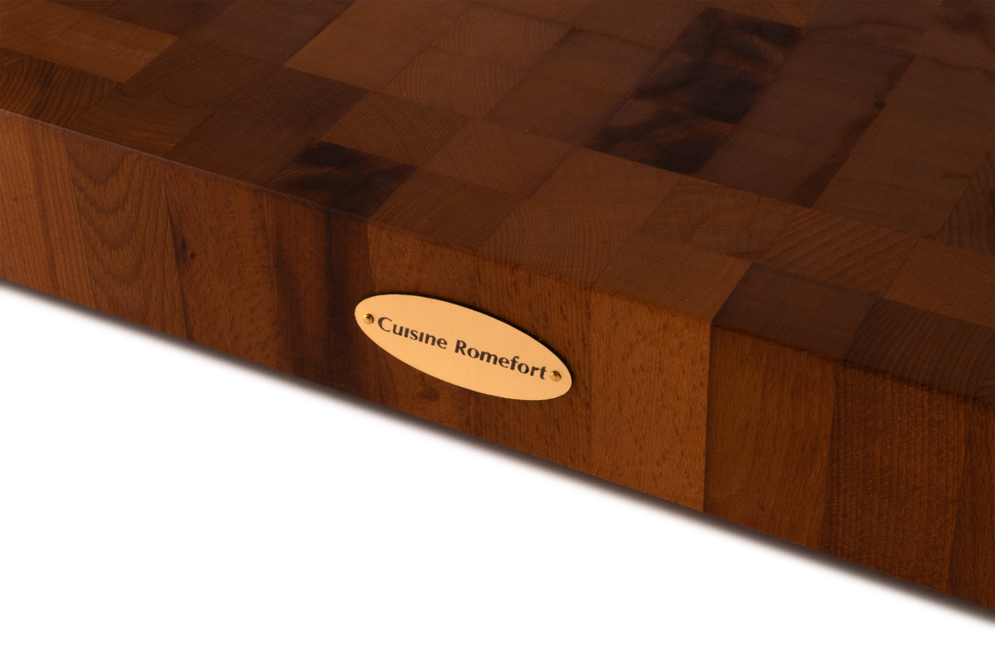 Butcher block with emblem (23.6 x 15.7 x 2.75 inches) made out of thermo treated, end grain beech wood