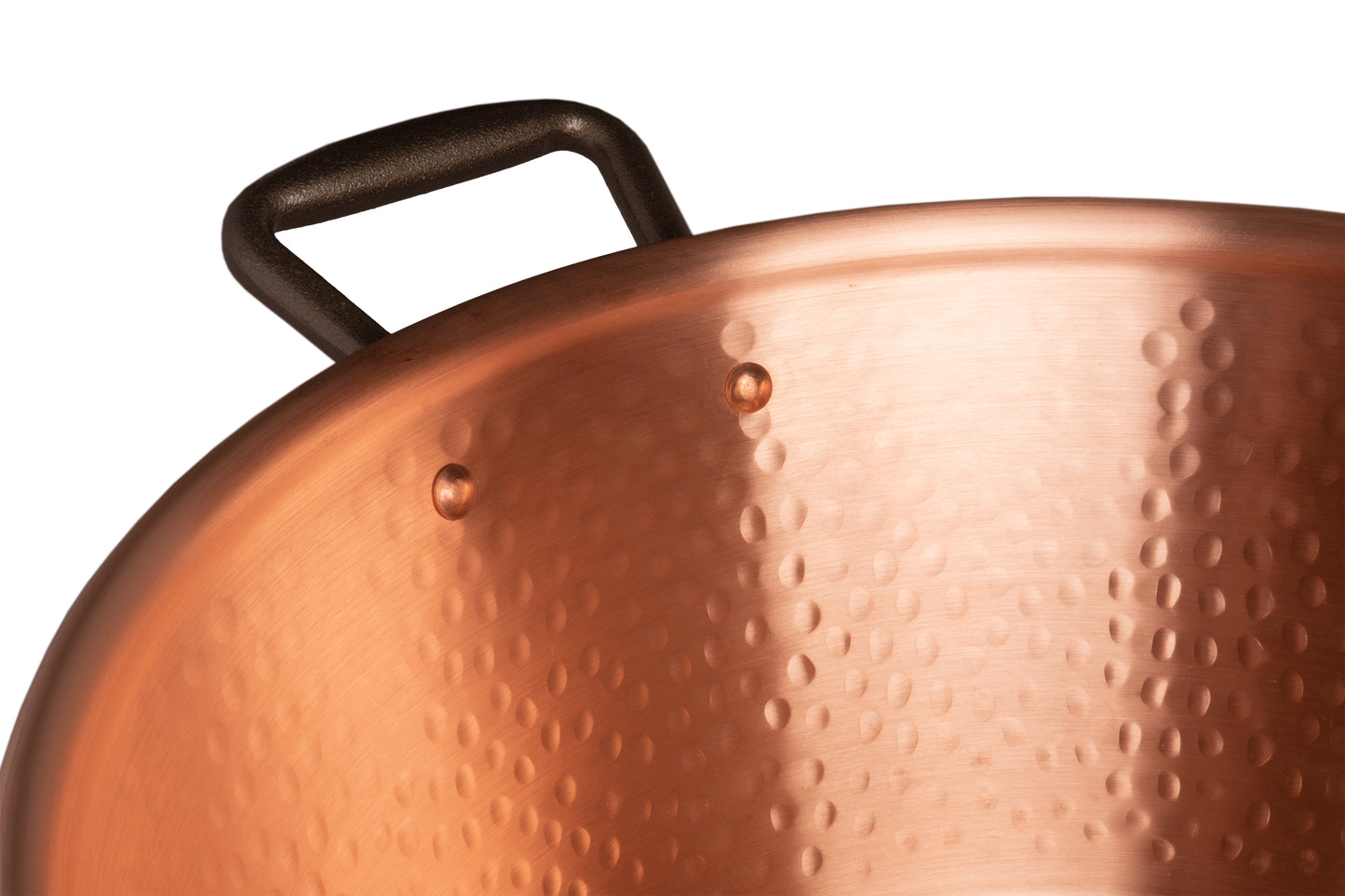 Copper jam pot for induction stoves with cast iron handles, 12.5 qt