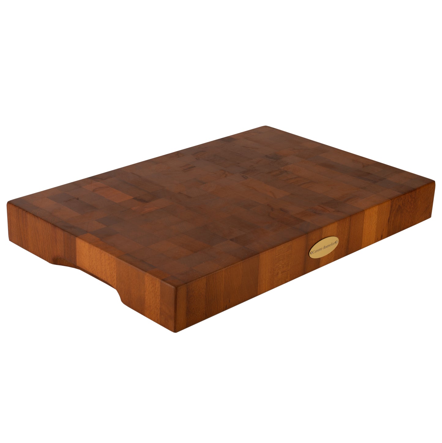 Butcher block with emblem (23.6 x 15.7 x 2.75 inches) made out of thermo treated, end grain beech wood